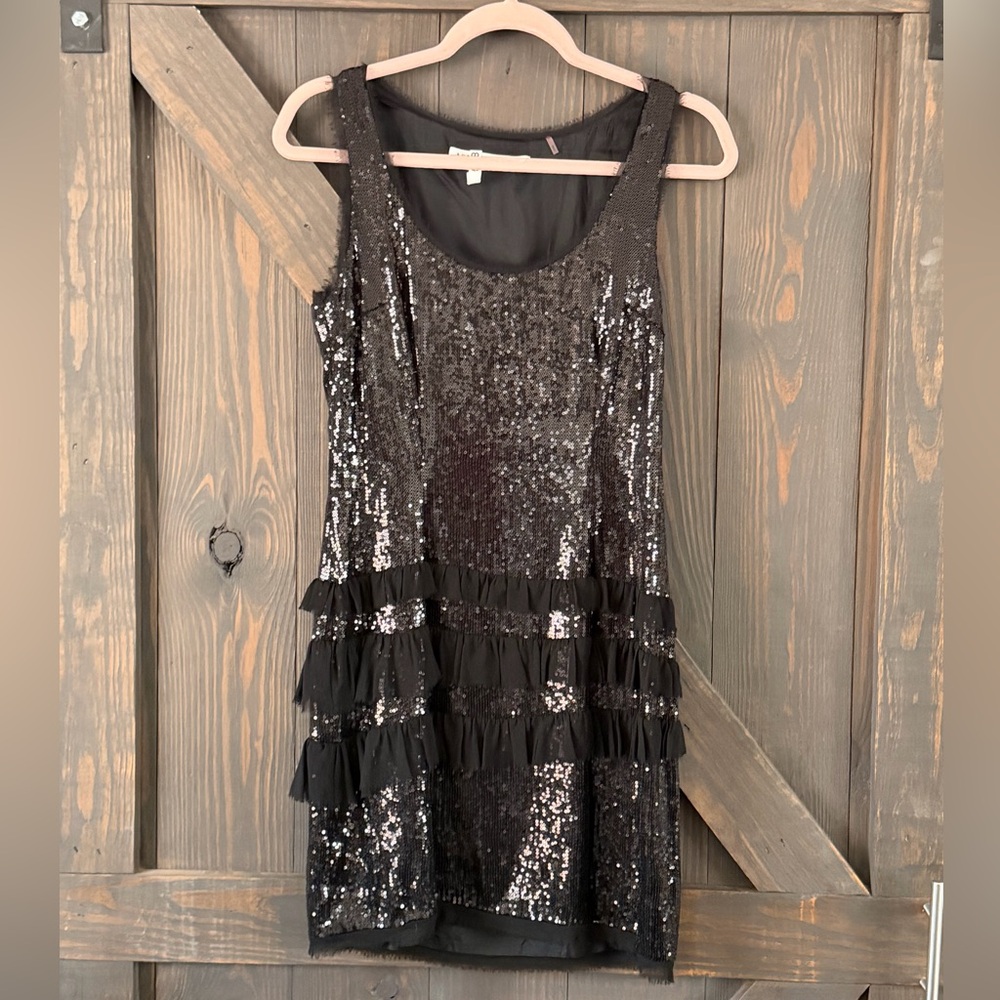 Celebrity Owned Susana Monaco Black Sequined Flapper Silk Black Dress Size 10